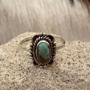 ❤️ #8 Turquoise Navajo Style Southwestern Decorative Sterling Ring Size 9 Unisex